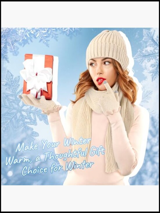 Winter Hat Scarf Gloves Earmuff Set - Knitted Beanie Touch Screen Glove Bulk